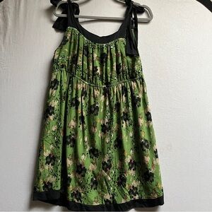 Jaloux Jaloux_ 100% Silk Abstract Floral Tie Strap Babydoll Mini Dress Size S